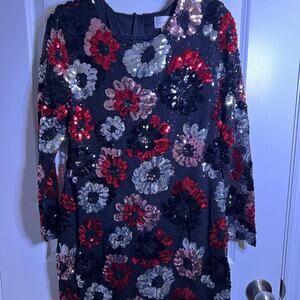 Premier Amour Black Sequin Floral Dress Women’s 14 Holiday Party Cocktail